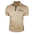 thumbnail image 4 of IWRICH Men's Short Sleeve Polo Shirts Quarter-Zip Casual Slim Fittops Lapel Neck Basic V Neck Tees Beige S, 4 of 7