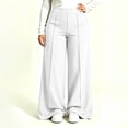 thumbnail image 2 of Women's Solid Plus Size Wide Leg Yoga Pants Elastic High Waist Loose Flowy Long Trousers Soft Casual Loungewear Bottoms for Fitness and Outdoor Activities XL-5XL White, 2 of 6