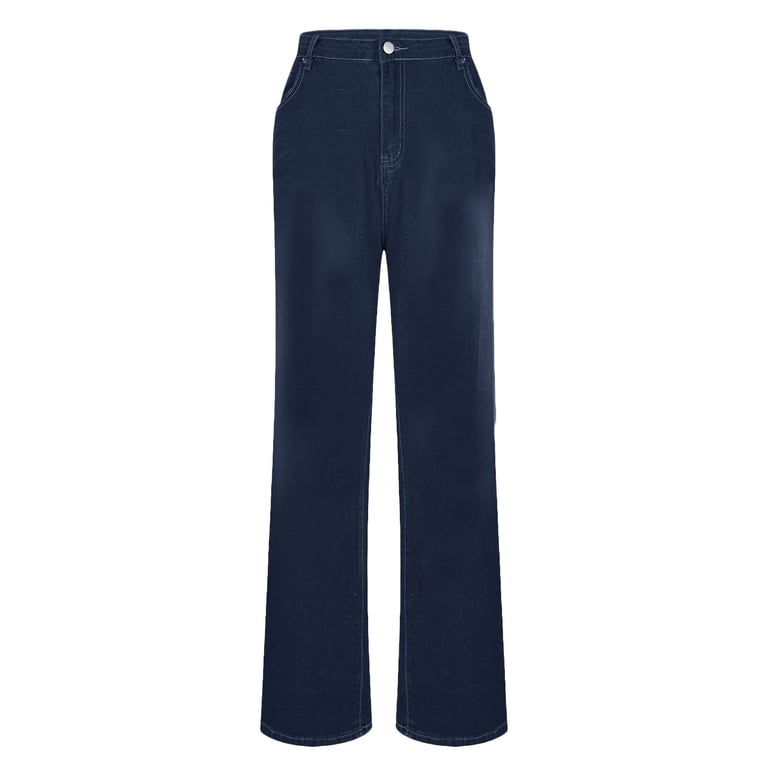 Lenpel Jeans for Women Baggy High Waisted Stretchy Straight Leg