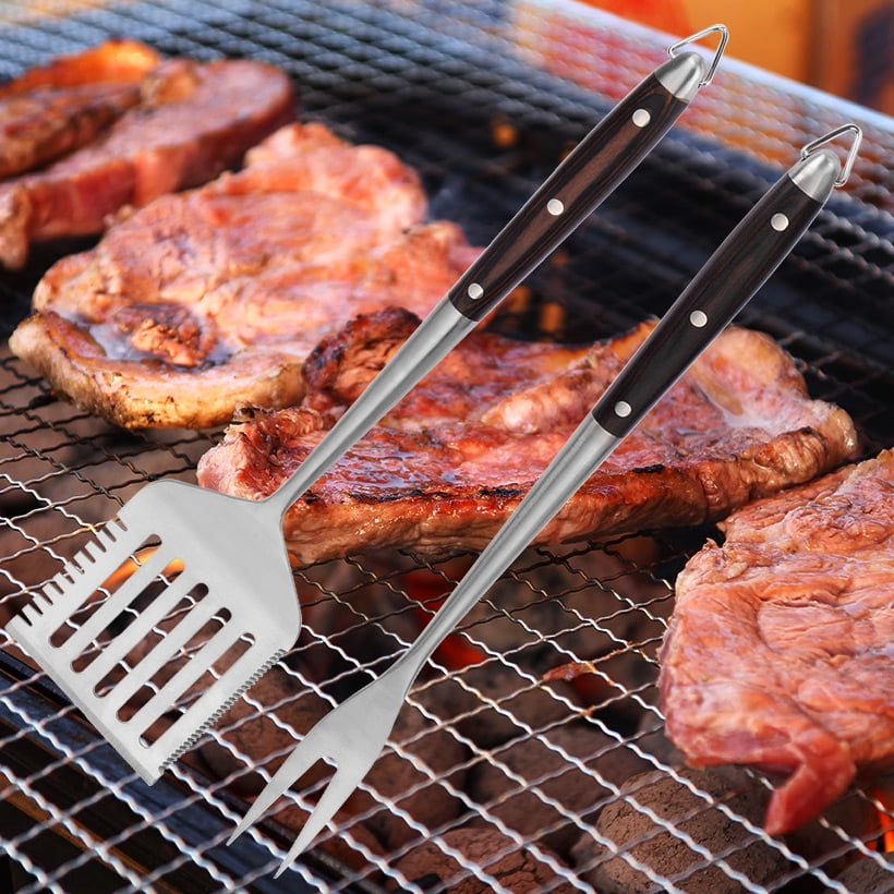 3Piece Heavy Duty BBQ Grilling Tools Set, Grilling Tongs, Grill Fork and 3 in 1 Spatula, Non
