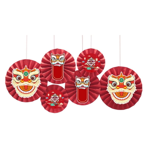 Yammee Chinese Style Self Adhesive Paper Fans Set Kid One Year Birthday Lions Dance Birthday Backdrops Zhuazhou Party Supply