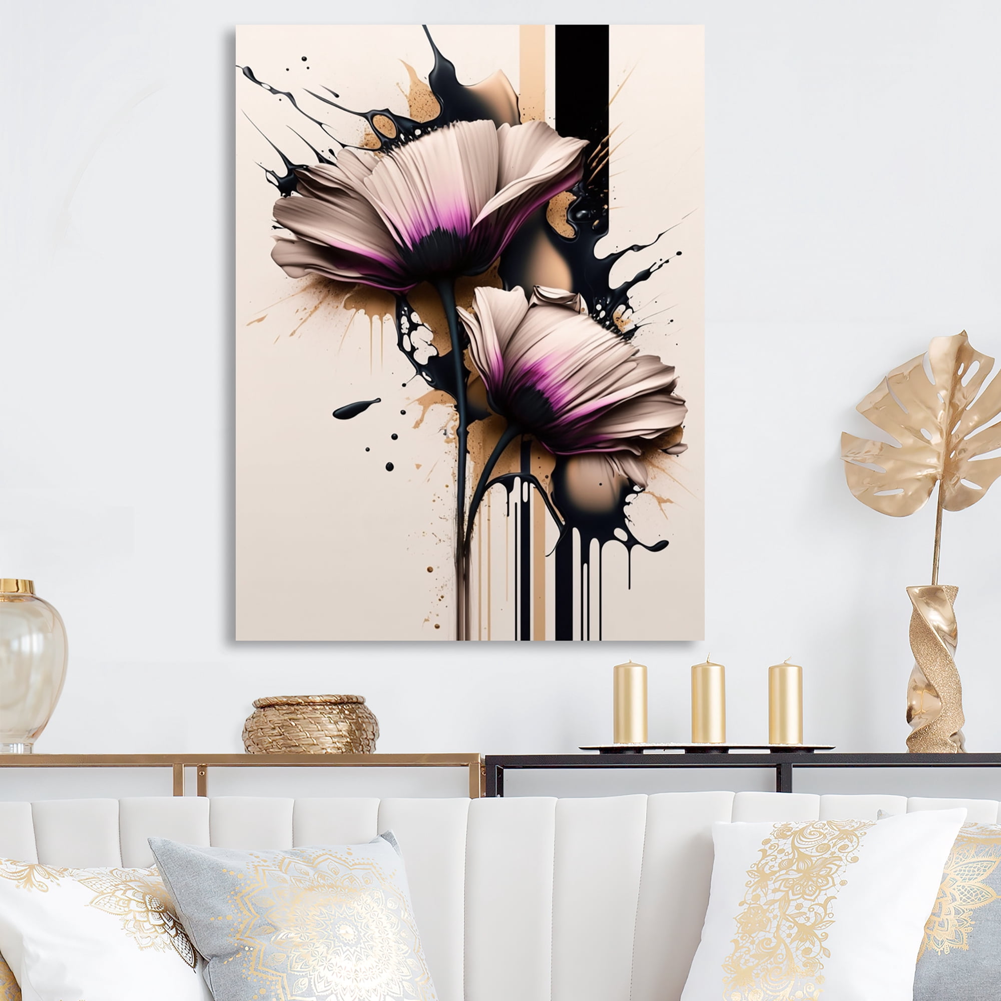 Designart Pink Daisy Flower On Abstract Fusion II Canvas Wall Art