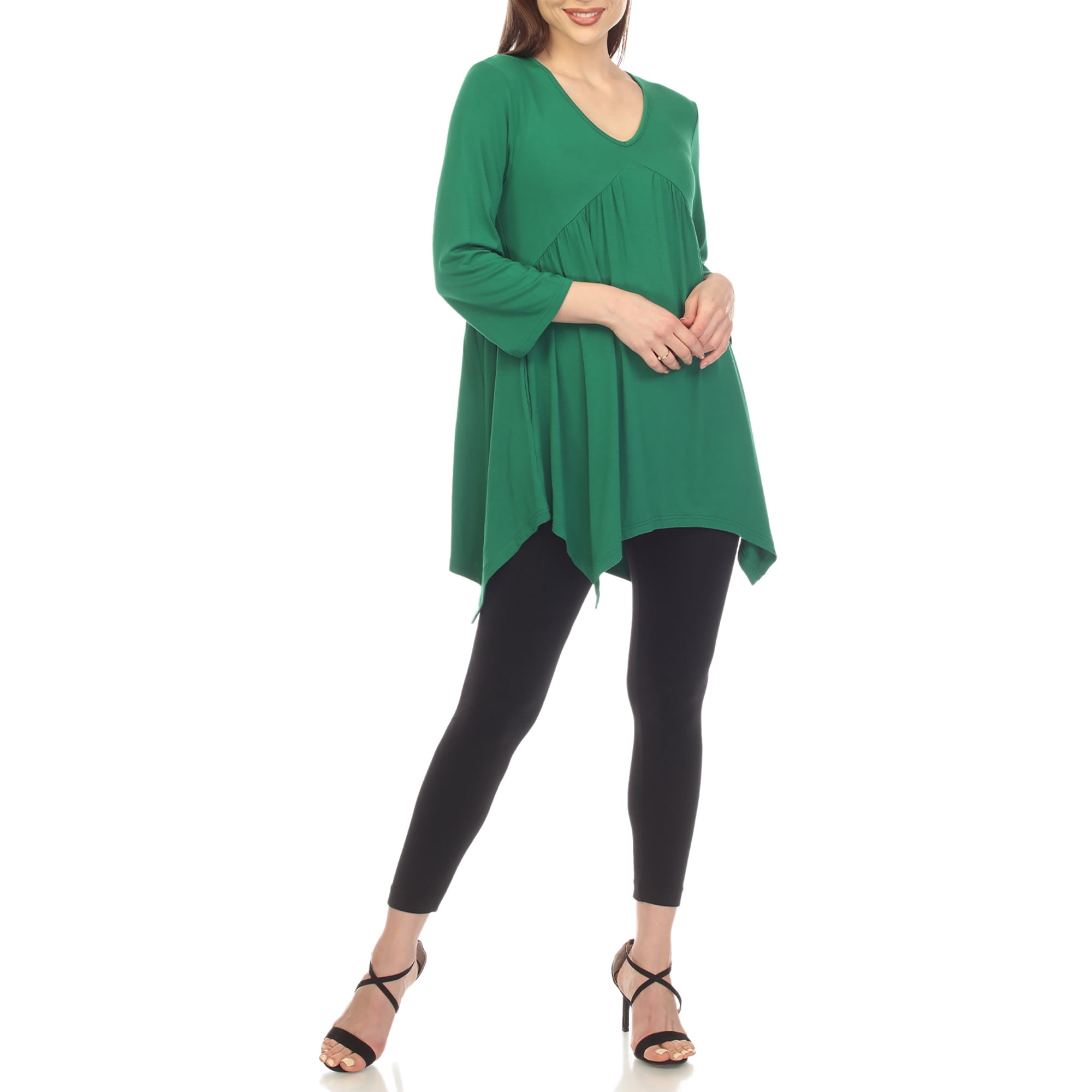 White Mark 3/4 Sleeve Empire Waist Top with Pockets (Women's & Women's Plus)