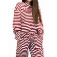 thumbnail image 3 of Women'S Striped 2 Piece Lounge Set Casual Long Sleeve T-Shirt Drawstring Wide Leg Pants Matching Outfits Set Red XXL, 3 of 9