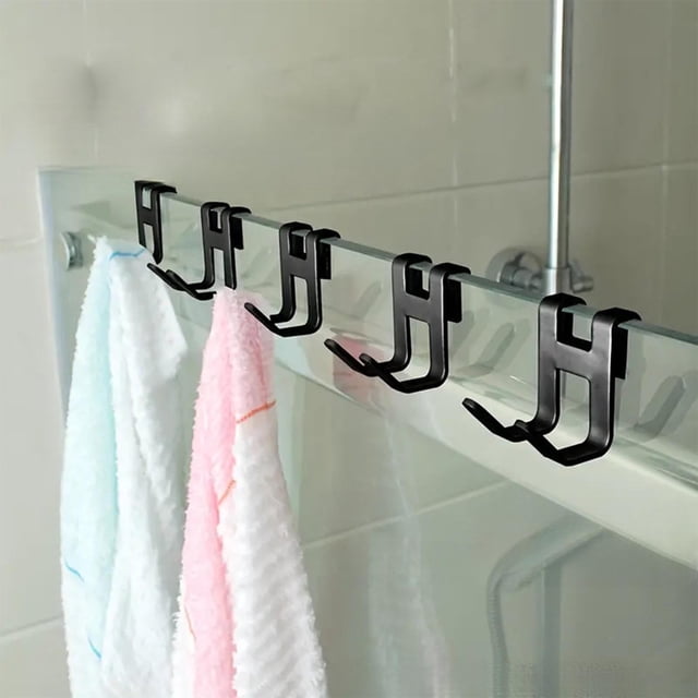 Gancho para puerta de ducha sin taladro - percha de toalla de aluminio para puertas de cristal sin marco, sin instalación de taladros, organizador de baño antióxido, 1 por 2 o 4 para 4