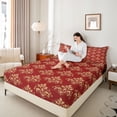 thumbnail image 4 of Homewish Ancientr Damask Jacquard Full Size Sheets,Baroque Print Bed Sheets,Red Gold Sheet Sets For Boys Girls,Breathable Home Decor,4 Pieces, 4 of 7