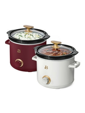Beautiful 2 qt Slow Cooker Set, 2-Pack, White Icing and Merlot by Drew Barrymore, 19340, 1000 W