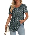 thumbnail image 2 of Women'S Tops 2025 Short Sleeve T Shirts Fashion Scoop Neck Tees Summer Chic Pleated Tunics M Foral Print, 2 of 4