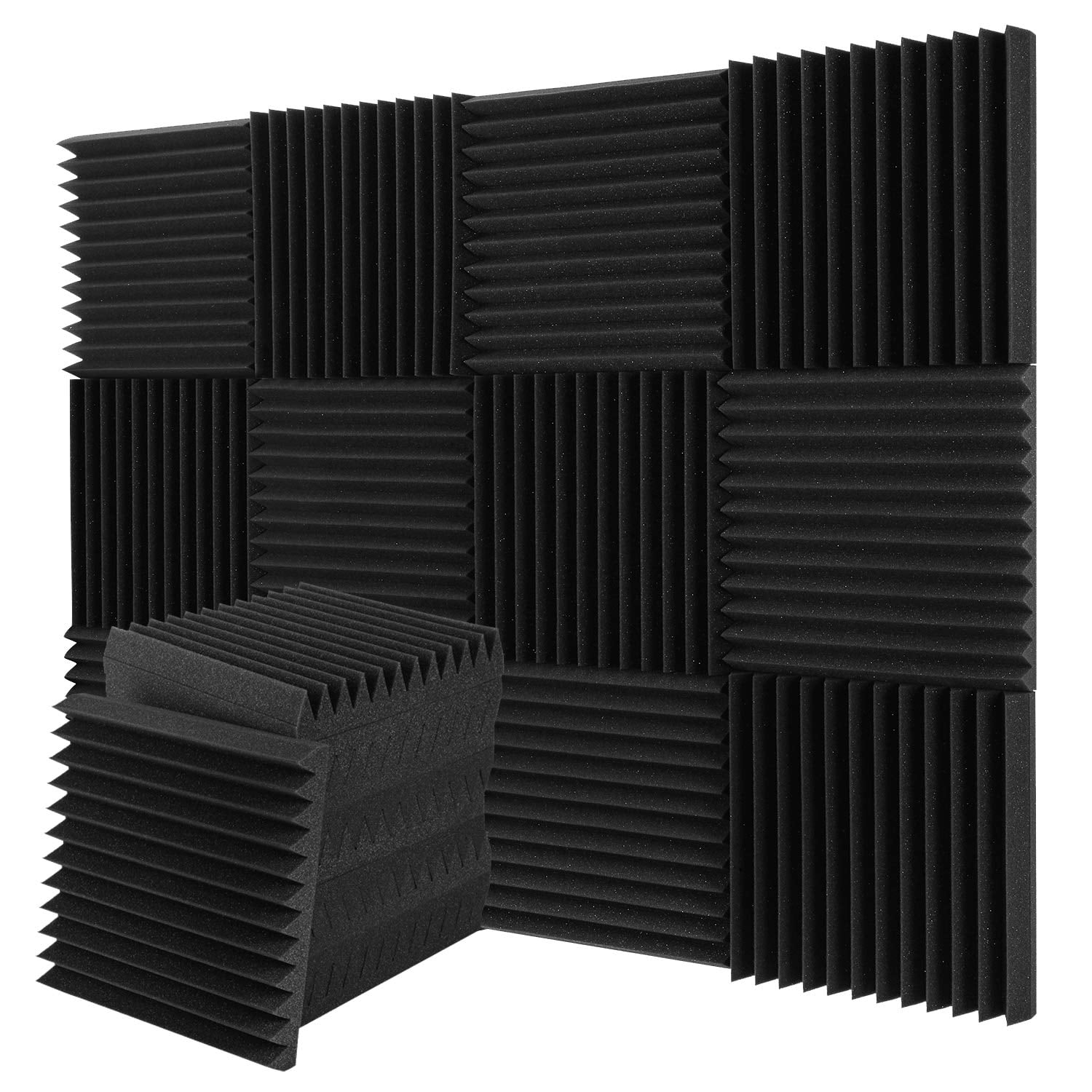 12 Pack Acoustic Foam Panels Self-Adhesive 2 X 12 X 12 Acoustic Panels Soundproof Padding Wall Tiles Panels High Density Sound Dampening Absorb Noise for Studio Home Office 