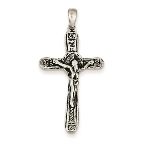 925 Sterling Silver Crucifix Antiqued Cross Polished Charm Pendant