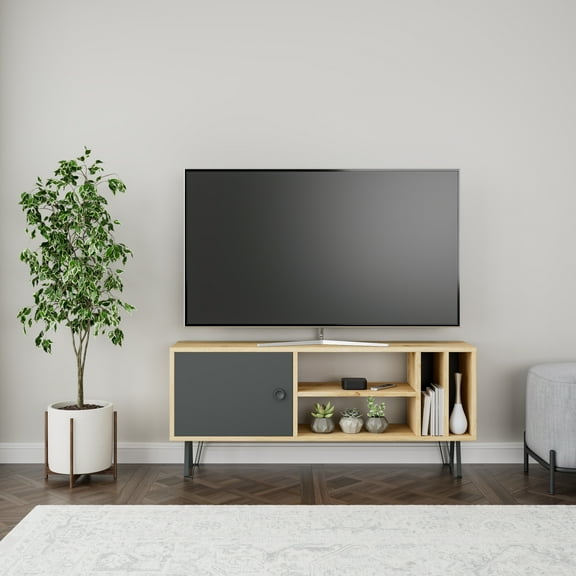 Ada Home Decor Furniture for TVs up to 53" 2 Tier Oak Anthracite Arven Modern TV Stand with Doors