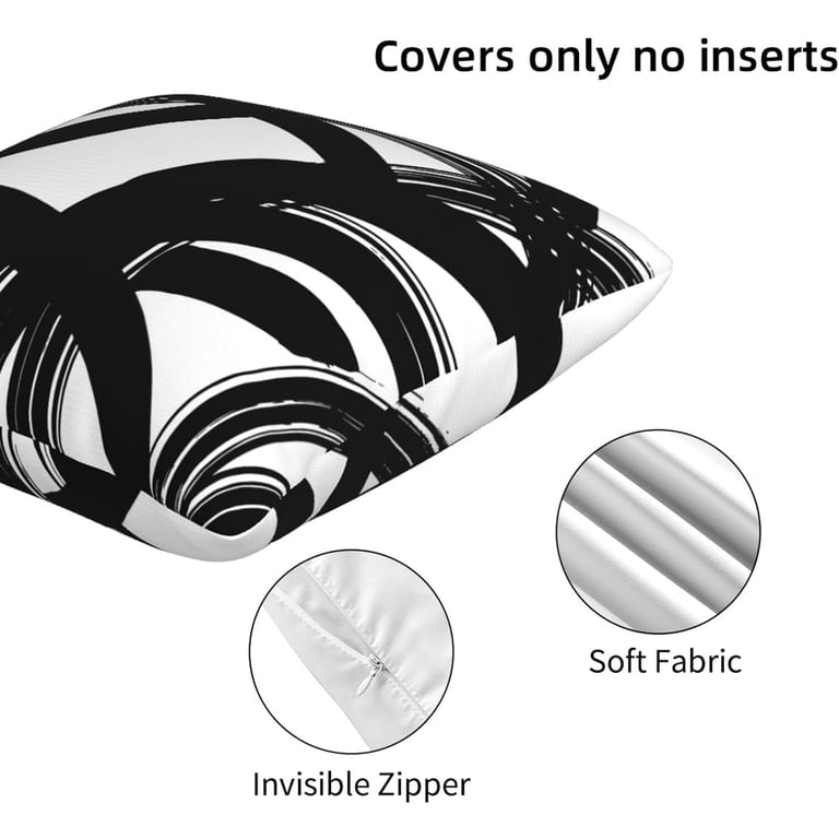 Modern Abstract Pillow Covers Set Of 2 - 18x18 Inch Velvet Touch, Black & White, Washable For Couch & Bed