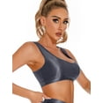 thumbnail image 5 of Womens Shiny Crop Tank Top Oil Glossy Shimmery Bra Tops Seamless Smooth Racerback Crop Tank Top Deep U Neckline Sports Vest Bras Bustier Clubwear, 5 of 6