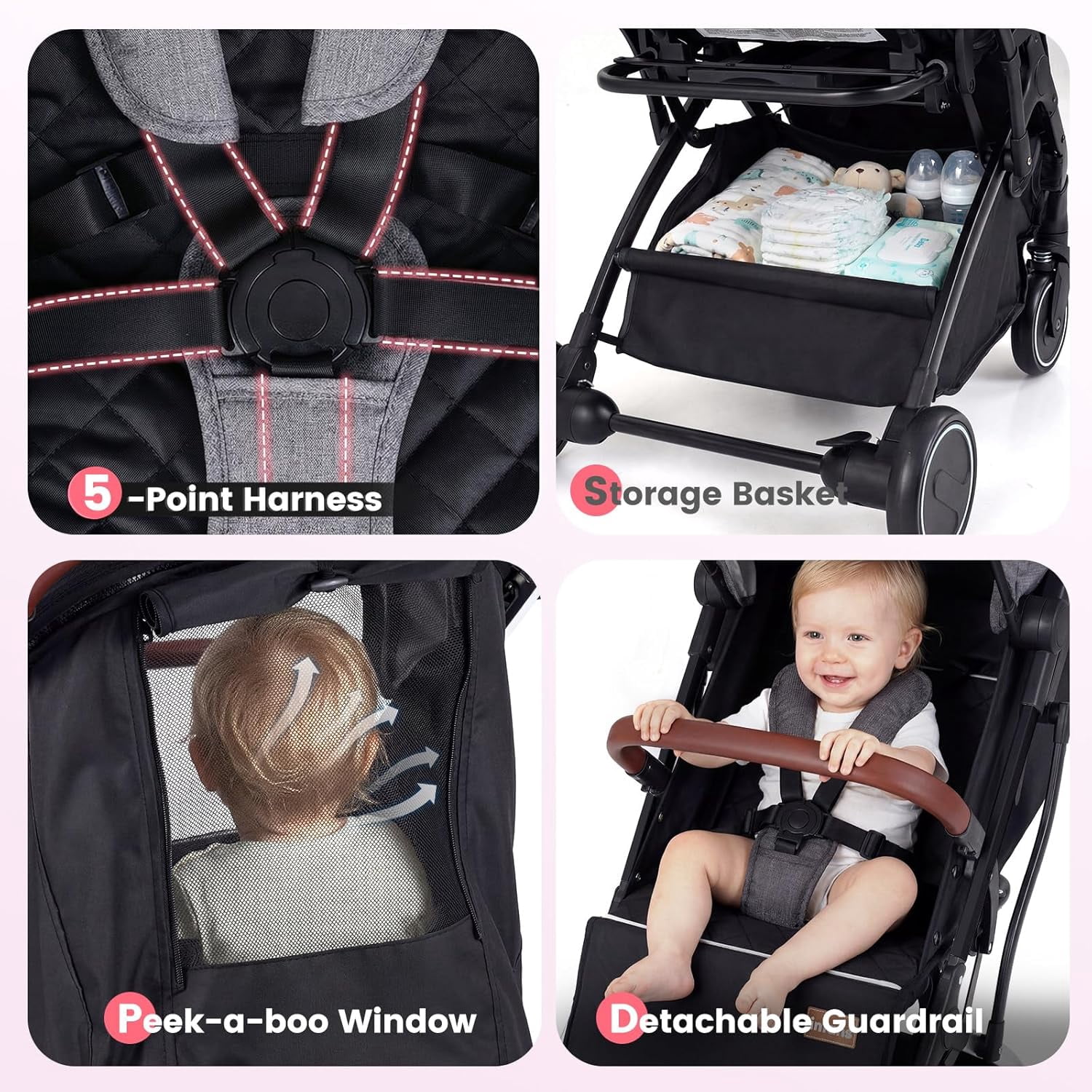 INFANS Travel Stroller, Lightweight Compact Baby Stroller for Airplane with One-Hand Fold, Multi-Position Recline, Canopy, 4 Wheel Suspension, Storage Basket