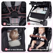 INFANS Travel Stroller, Lightweight Compact Baby Stroller for Airplane with One-Hand Fold, Multi-Position Recline, Canopy, 4 Wheel Suspension, Storage Basket