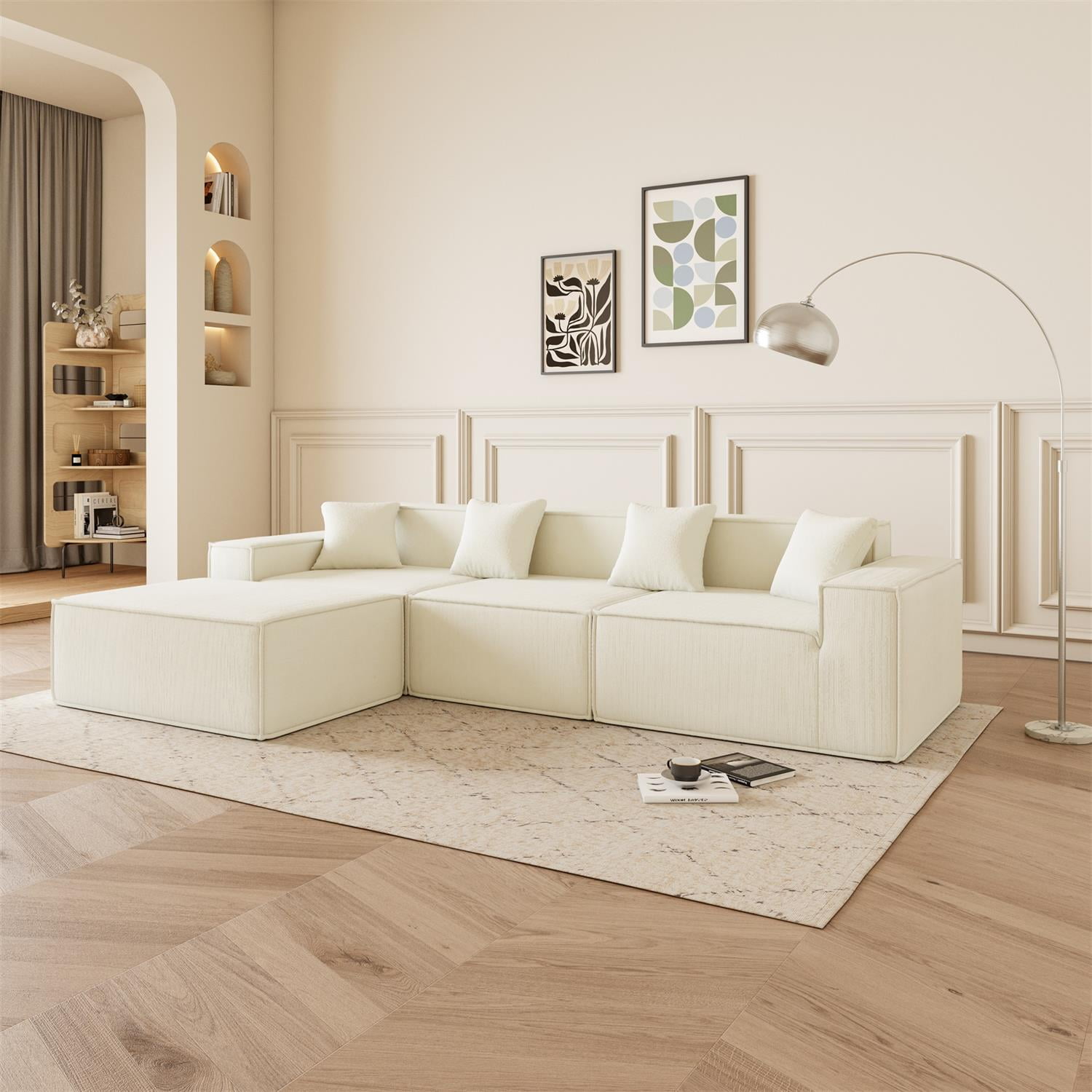 Demi Bonn 109" Modular L-Shaped Sectional Sofa with Reversible Chaise, Deep Seat Cushions & Comfortable Couch for Living Room, Beige