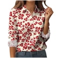 thumbnail image 2 of JTZGDY Button Down Shirts for Women Elegant Dressy Floral Printed Long Sleeve Blouse Business Casual Work Tops Red#01 S, 2 of 6
