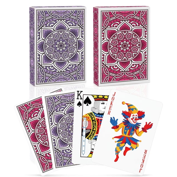 Metsyth Naipes Baraja de naipes Paquete de 2 cartas de póquer estándar Juego profesional Juegos de cartas divertidos para adultos Tarjetas de diseño único para Pinochle Go Fish Cartas (rosa/púrpura)