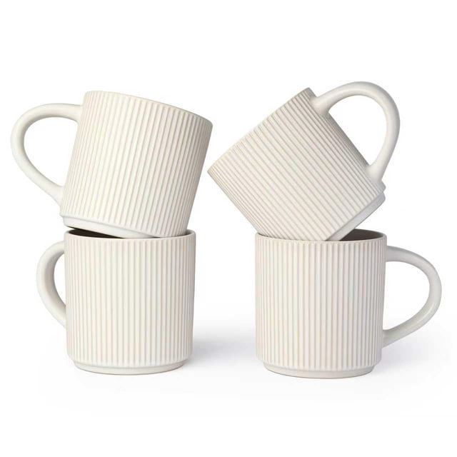 Juego de 4 tazas de café DeeCoo de cerámica blanca de 355 ml