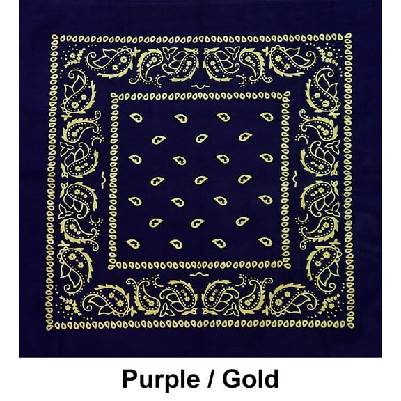 Purple Gold Paisley Print Designs Cotton Bandana (22 inches x 22 inches)