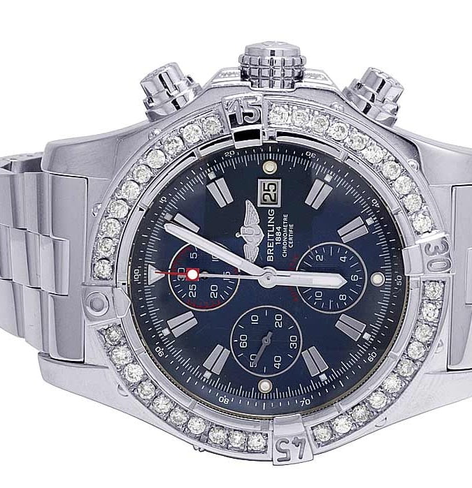 Breitling Custom Breitling A13370 Super Avenger Blue Dial Diamond Watch 4.5  Ct - Walmart.com