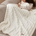 thumbnail image 4 of 3D Bubble Blanket for Couch - GentleSoft White Throw Blanket for Sofa Bed Room Decor - Luxury Warm Cozy Gifts for Women, All Seasons, Off White, 50"×60", 4 of 7