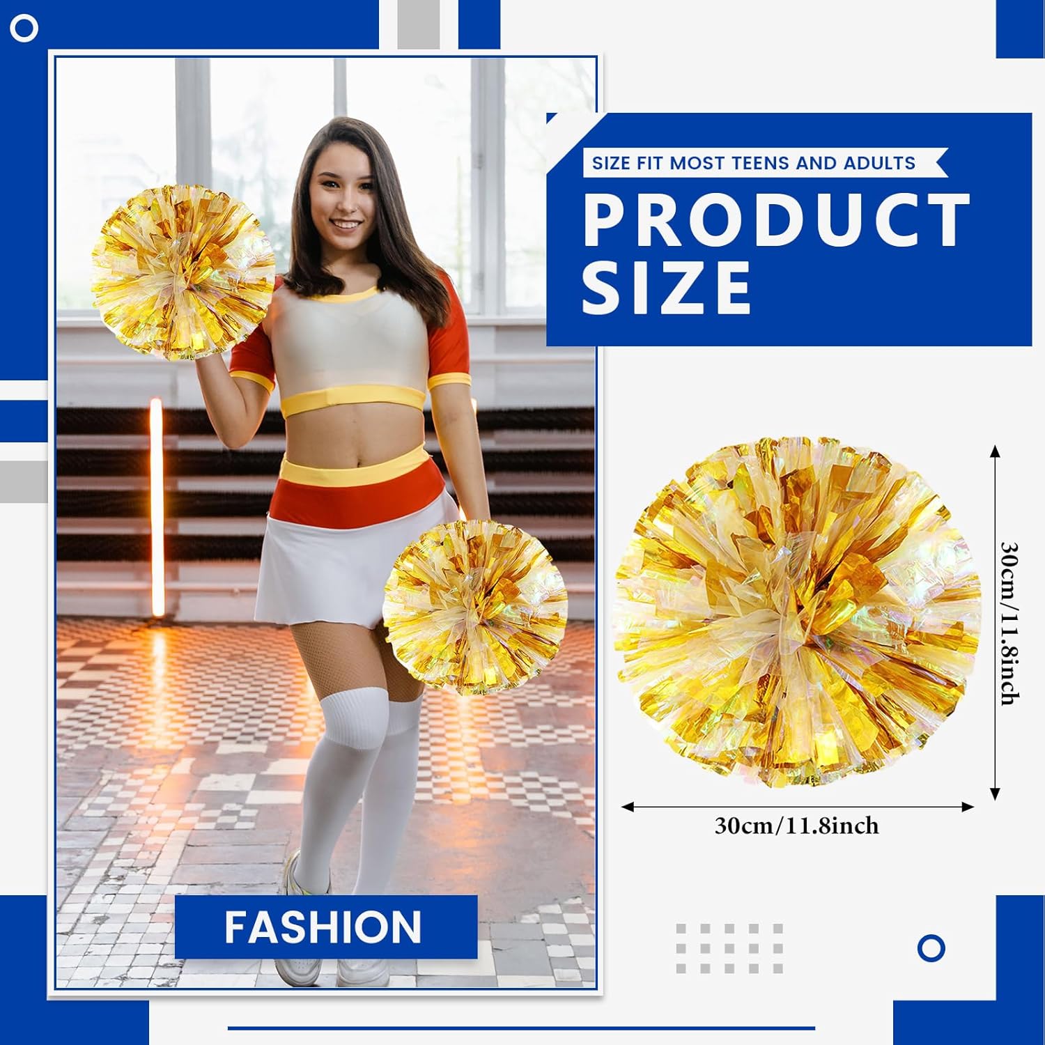 8 PCS Metallic Cheerleading Pom Pom for Team Spirit Sports Dance Cheering Kids Adults-Ring Style