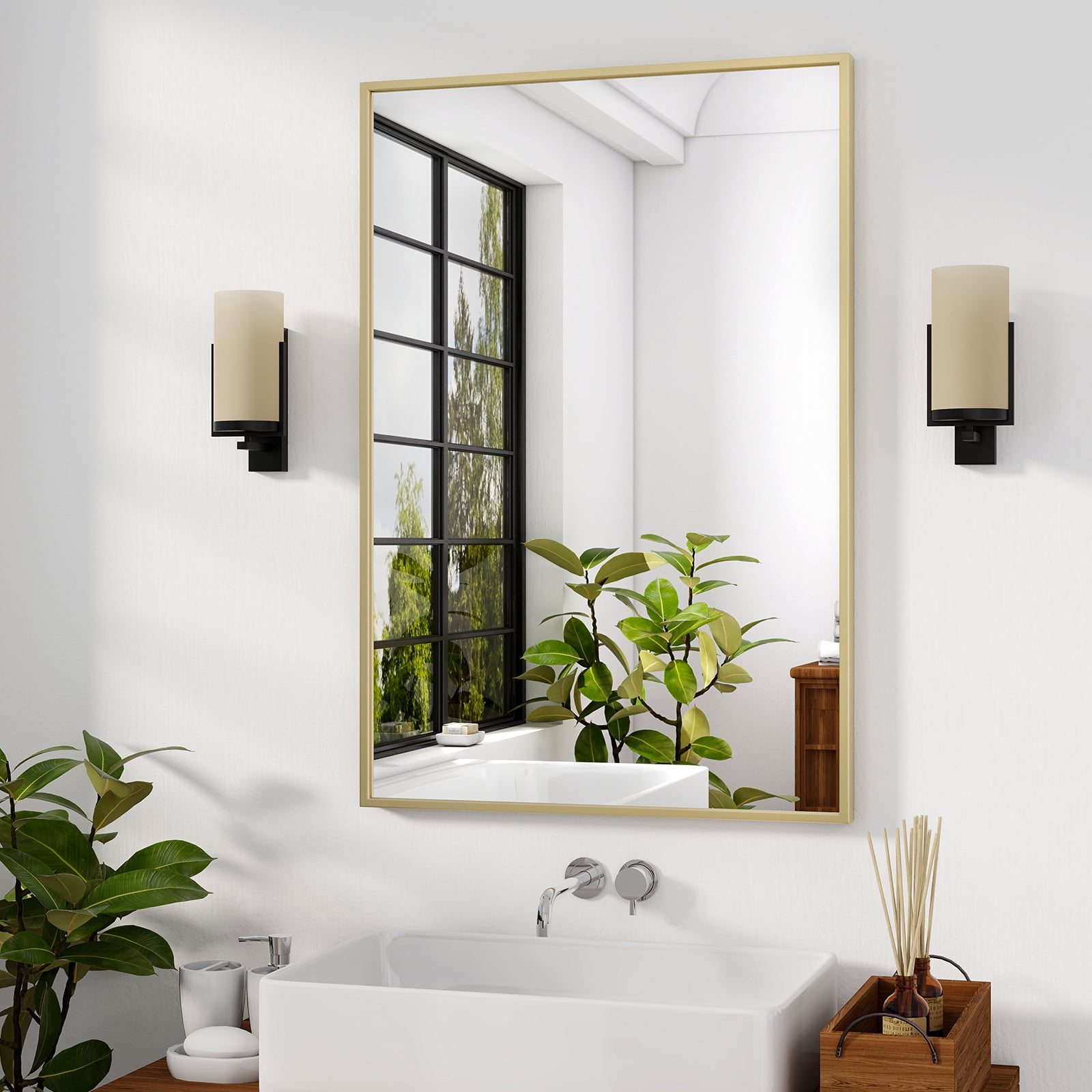 Easy4Home 28"x20" Rectangular Bathroom Mirror Decorative Wall Mounted Vanity