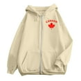 thumbnail image 4 of Women's Canada Maple Leaf Print Hooded Sweatshirt, Fashion Casual Oversized Pullover with Drawstring Hood and Front Zipper, Lightweight Breathable Streetwear Jacket for Fall Winter Seasons Beige L, 4 of 5