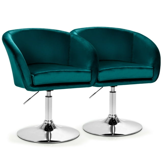 Gymax Ensemble de 2 Chaises Modernes en Velours Tabouret de Bar à Hauteur Réglable Pivotant à 360° Vert