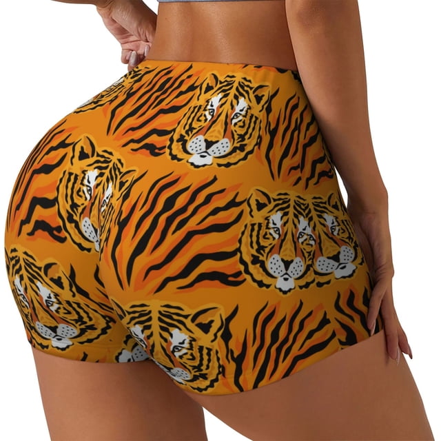 Fotbe Tiger Shorts Sin Costuras – Shorts Deportivos de Cintura Alta para Mujer, Elásticos para Gimnasio, Yoga, Running o Ciclismo-Small