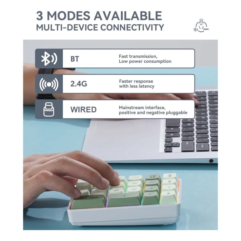 K21 21-Key Wireless Mechanical Keyboard BT/2.4Ghz/USB-C Connection Colourful Lighting Full Key Hot-Swap for PC Laptops