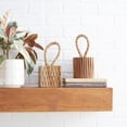 thumbnail image 3 of 5"W, 10"H Brown Teak Wood Handmade Door Stopper Geometric Sculpture with Rope Accent, by DecMode (2 Count), 3 of 11
