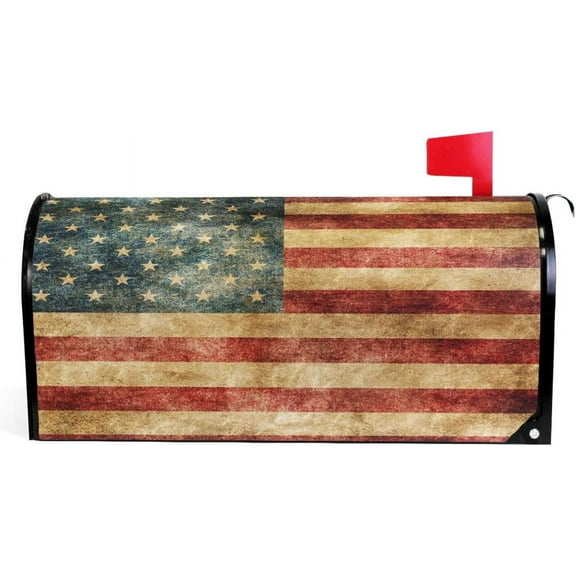 Vintage American Flag US Stars and Red Stripe Mailbox Covers Standard Size Patriotic American Star Stripe Magnetic Mail Cover Letter Post Box 21" Lx 18"