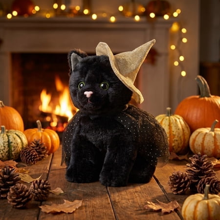 Black Cat Stuffed Animals Adorable Fluffy Cat Plush Toys for Comfort Black Cat Soft Toys for Halloween Decorations Cute Soft Plushies Cat Halloween Gifts for Boy Girls & Adult