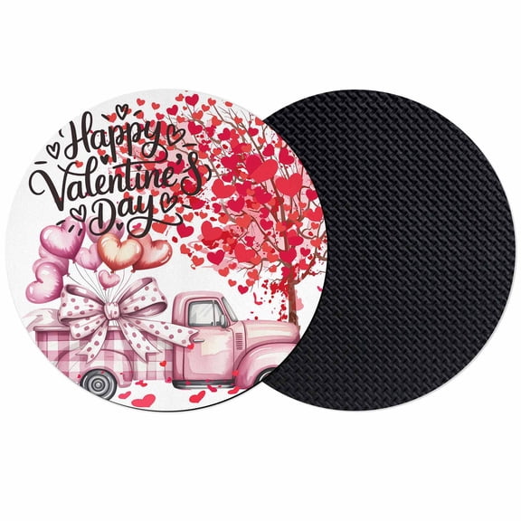 Valentine's Day Coasters Set of 2, Absorbent Coasters for Drinks, Watercolor Trucks Love Tree Balloons Coaster for Desk Coffee Table Protection, Home Decor House Warming Gifts 4"