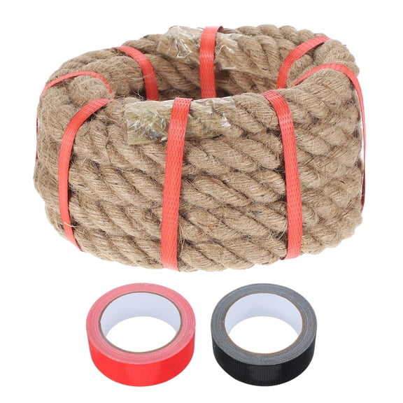 Uxcell 0.9 Inch x 15ft Heavy Natural Jute Rope Thick Twine Rope with 2 Roll Tapes for Crafts Railing Docks Tug of War Swing Nautical Landscaping