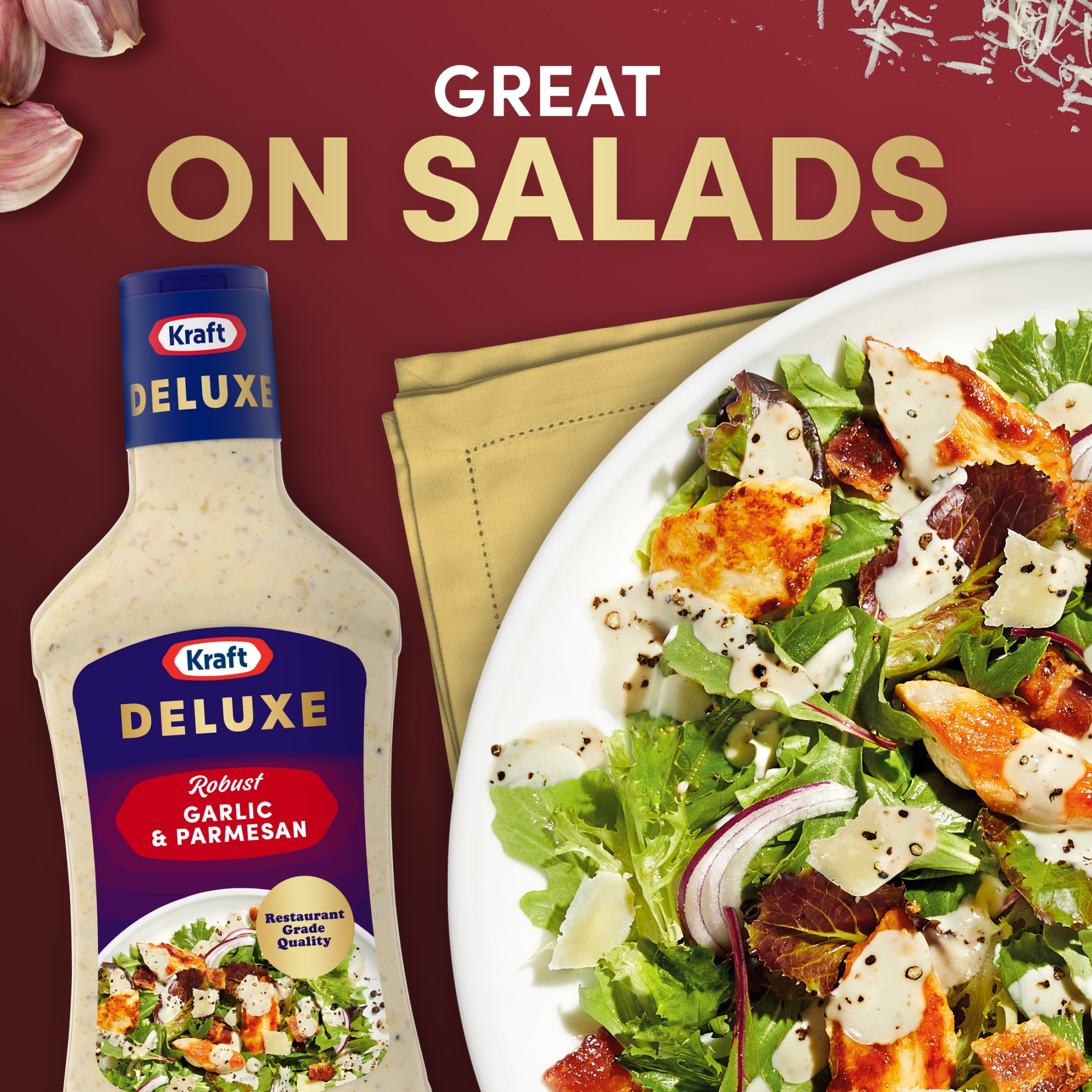 Kraft Deluxe Robust Roasted Garlic and Parmesan Dressing, 16 oz Bottle
