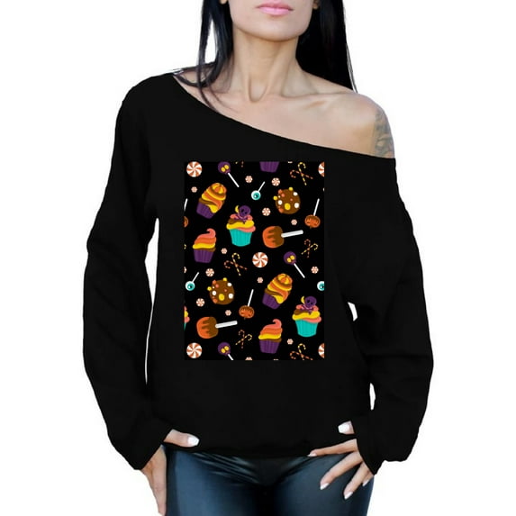Awkward Styles Halloween Sweatshirt Sweet Candies Off Shoulder Tops for Women