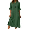thumbnail image 4 of aohooy Women's Tunic Dress Henley Neck Half Sleeve Cotton Loose Vacation Beach Dresses Summer Casual Midi Dress with Pockets Green,S, 4 of 7