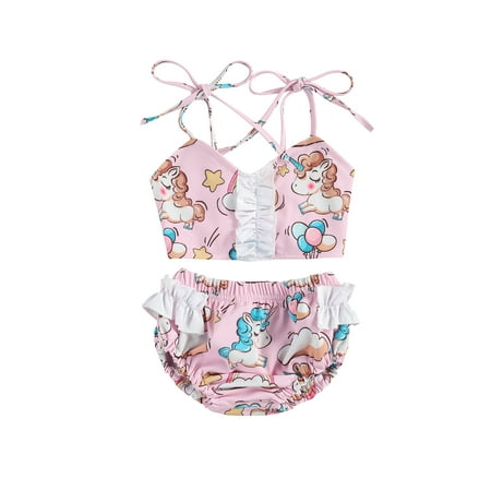 

EYIIYE Girls Swimming Light Blue/Pink Floral Printed Pattern Suspender Tops Shorts Swimsuit