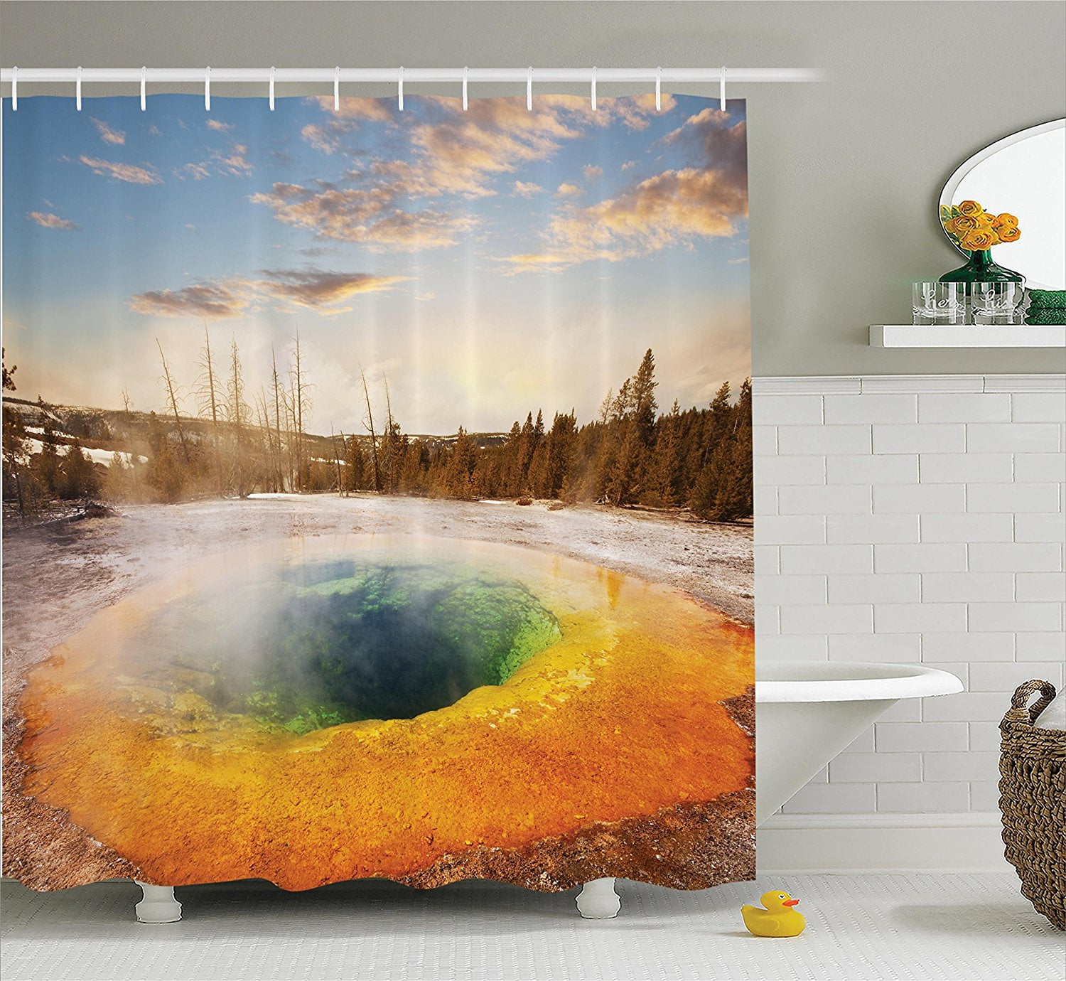 Yellowstone Decor Shower Curtain Set By , Morning Glory Pool In