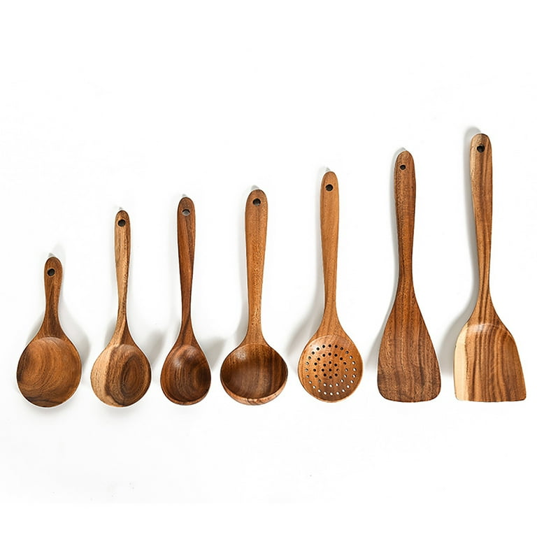 WANYNG Kitchen Bamboo spatula Wooden Cooking Utensil 5 Spoon Spatula Tools  Kitchen Mixing Piece Set Kitchen，Dining & Bar Cooking Utensils Beige