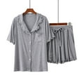 thumbnail image 2 of Tnhcen Women's Soft Ribbed Knit Ruffle Pajamas Set Button Up Short Sleeve Sleepwear 2 Piece Shirt Shorts Pjs Set M-L, 2 of 5