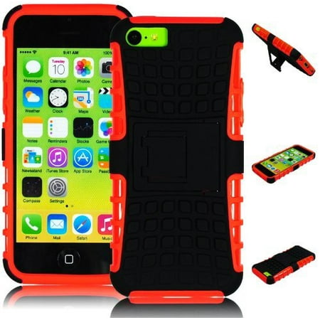 - Bastex Heavy Duty Rugged Hybrid Kickstand Case - Orange Soft Silicone Cover with Black Hard Protective Case for iPhone 5c