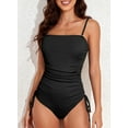 thumbnail image 6 of Eytino Womens Swimsuit One Piece Swimsuit Drawstring Bathing Suit Ribbed Tummy Control Swim Suit Tie Side Swimming Suits Ruched Womens Swimwear Black S, 6 of 11