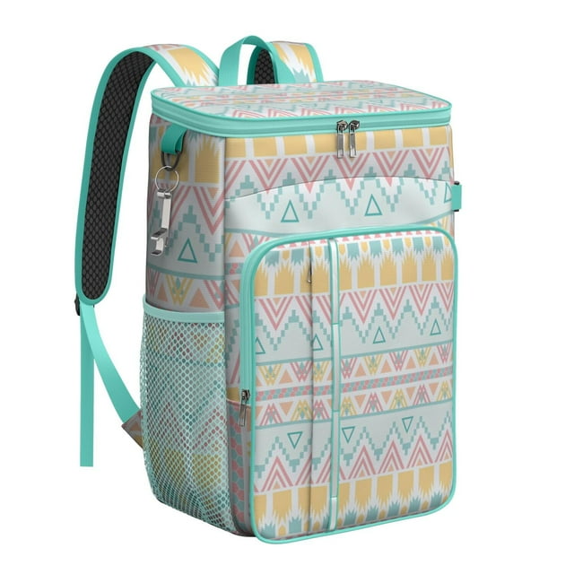 Retro Insulated Cooler Backpack - 20L Soft Cooler Bag, Tribal Patterns for Beach & Picnic