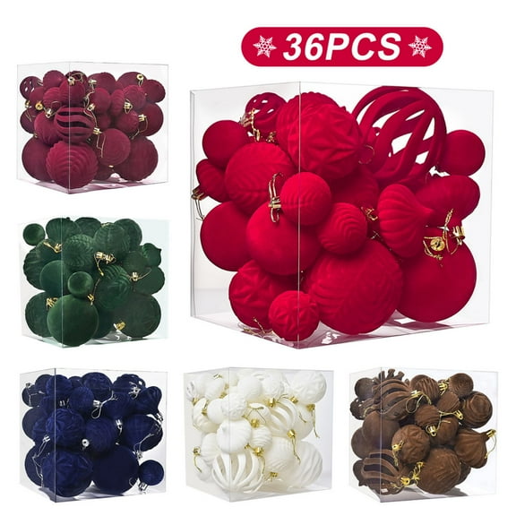 36-Piece Velvet Christmas Ball Ornaments Set - Shatterproof Flocked Christmas Hanging Baubles for Xmas Tree, Window, Fireplace, Party & Holiday Home Decor