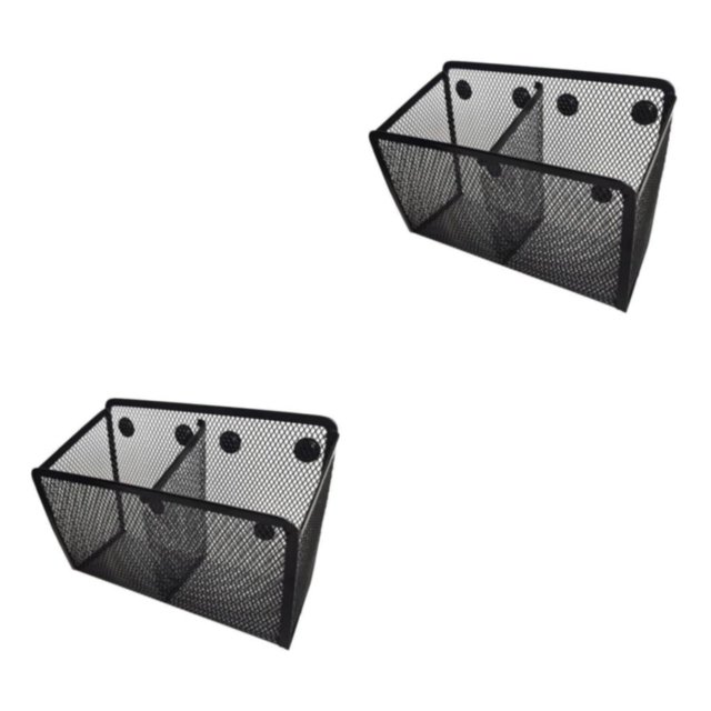 relayinert Magnetic Pencil Holder Black Mesh Basket Table Locker for Refrigerator 2 grid Small 2Set