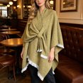 thumbnail image 4 of UTSJKR Women’s Speckled Knotted Wrap Poncho Cape Shawl with Fringe Trim Soft Warm Outer Cover‑Up for Fall Winter Daily Casual Fashion Outfit Yellow, 4 of 6